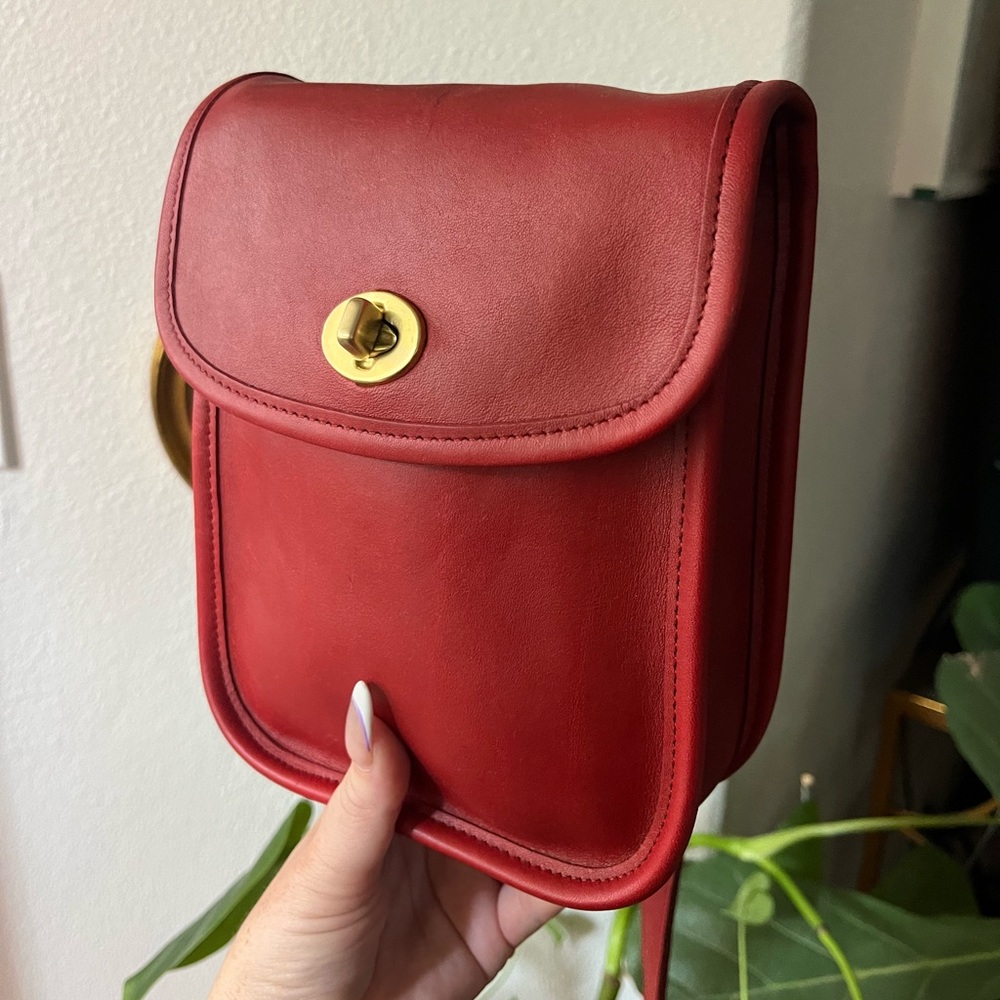 Coach Red Leather Crossbody Bag with Gold Turnlock